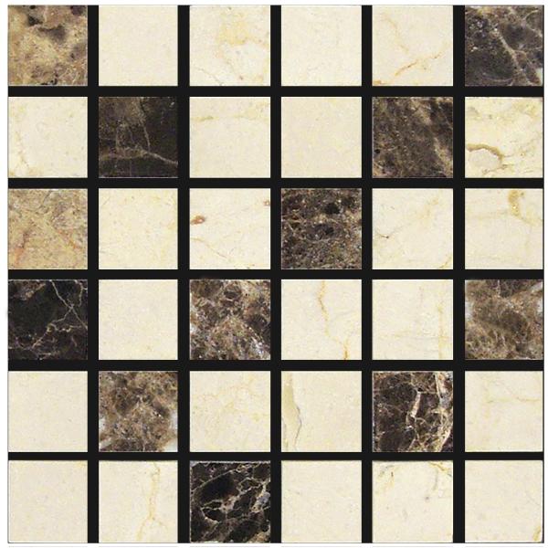 Azulejo de mosaico cuadrado mixto pulido Emperador Dark de 2 x 2 pulgadas