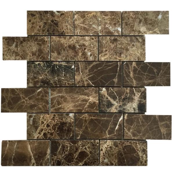 Emperador Dark Brick Mosaic Wall and Floor Tile 2x4"