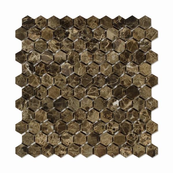 Azulejo de mosaico hexagonal Emperador Dark de 2,5 x 2,5 cm