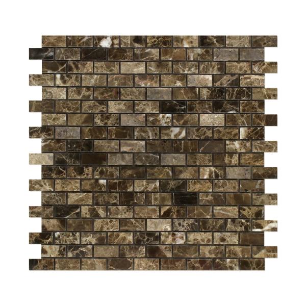 Azulejo de mosaico para pared y piso Emperador Dark Mini Brick de 5/8 x 1 1/4"