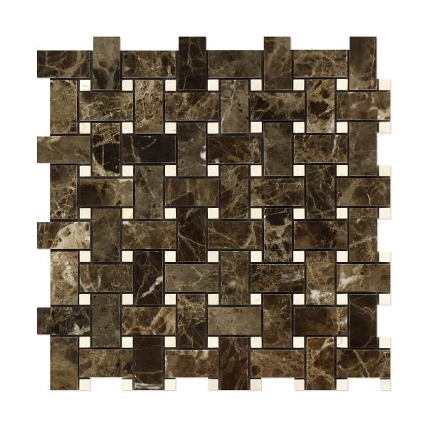 Mosaico de tejido de cesta pulido Emperador Dark con mosaico Crema Marfil
