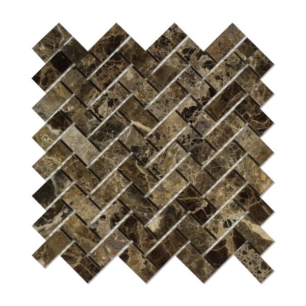 Azulejo de mosaico de espiga pulido Emperador Dark de 2,5 x 5 cm