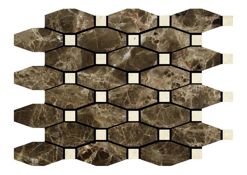 Azulejo de mosaico Emperador Dark Polished Octogon con C. Marfil