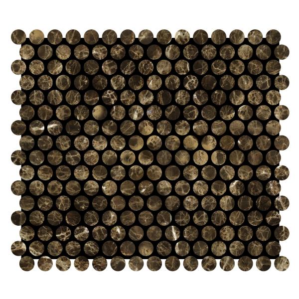 Azulejo de mosaico redondo Emperador Dark Polished Penny