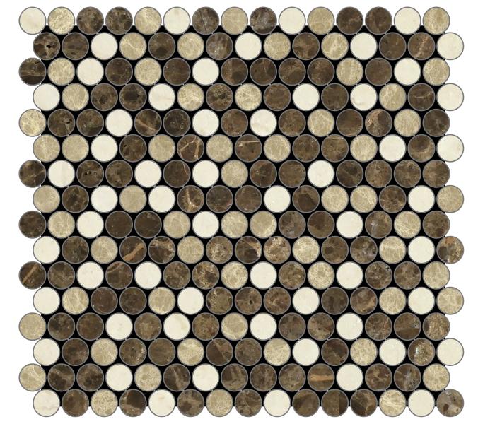 Azulejo de mosaico redondo Emperador Dark Polished Mixed Penny