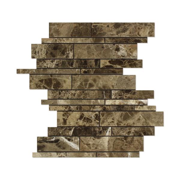 Azulejo de mosaico de tiras aleatorias Manhattan pulido oscuro Emperador