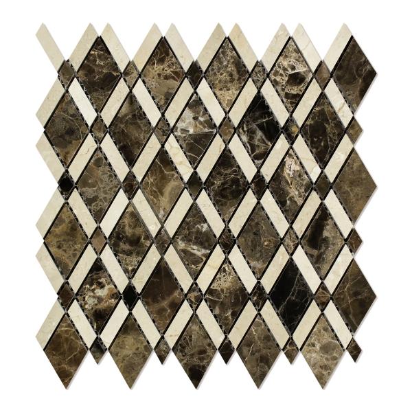 Azulejo de mosaico Emperador Dark Polished Lattice con Crema Marfil