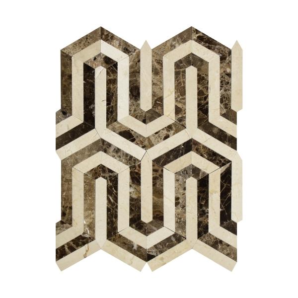 Diseño Emperador Dark Pulido Berlinetta con mosaico Crema Marfil