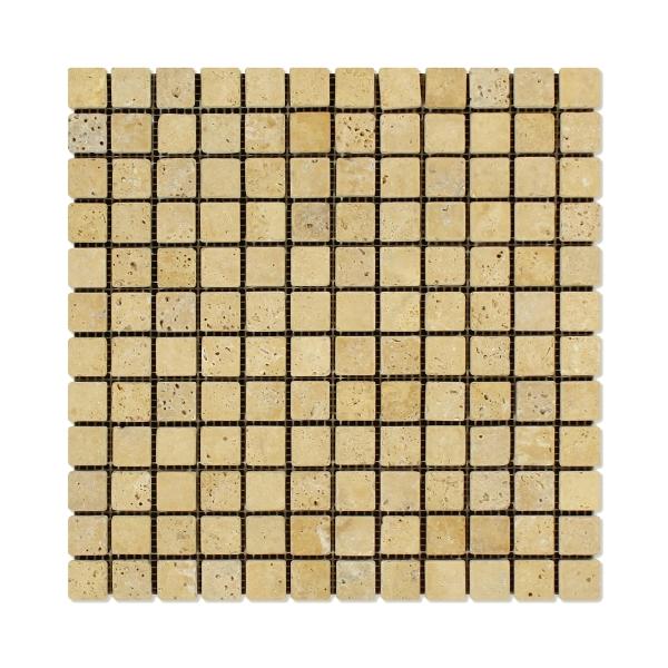 Azulejo de mosaico cuadrado de travertino dorado pulido de 2,5 x 2,5 cm