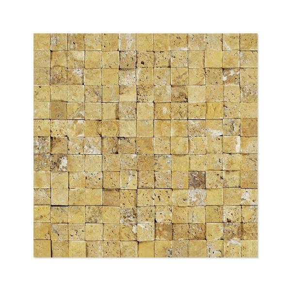 Azulejo de pared de mosaico 3D de travertino dorado con cara dividida de 2,5 x 2,5 cm
