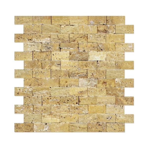 Azulejo de pared de mosaico de travertino dorado con revestimiento dividido de 2,5 x 5 cm