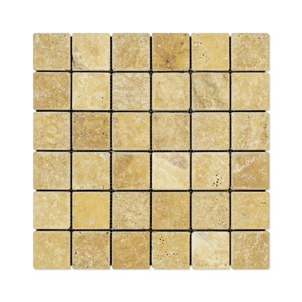 Azulejo de mosaico cuadrado de travertino dorado envejecido de 2 x 2 pulgadas