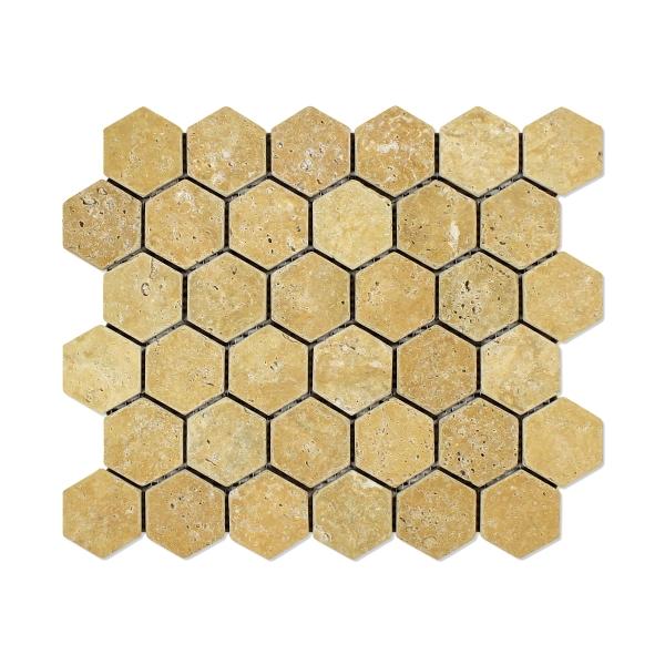 Azulejo de mosaico hexagonal de travertino dorado de 5 x 5 cm