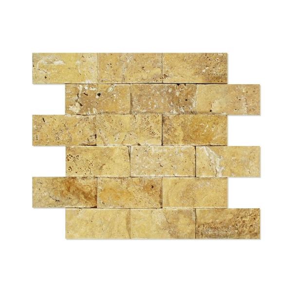 Azulejo de pared de mosaico de travertino dorado con revestimiento dividido de 2 x 4 pulgadas