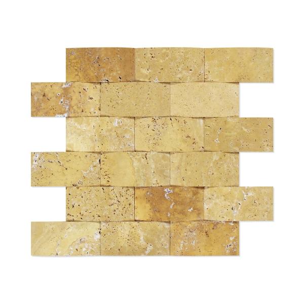 Azulejo de pared de mosaico de travertino dorado con cara redonda, 2 x 4 pulgadas