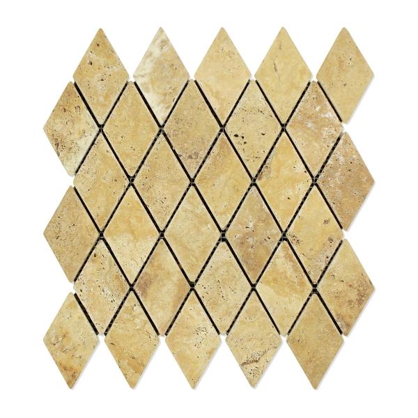 Azulejo de mosaico de travertino dorado con rombos, 2 x 4 pulgadas