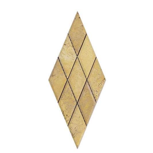 Gold Travertine Tumbled Deep Beveled Diamond Mosaic Wall Tile 3x6"