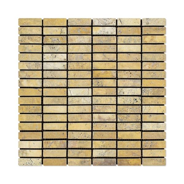 Azulejo de mosaico de travertino dorado de una sola tira, 1,5 x 5 cm