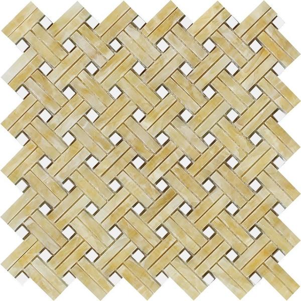 Mosaico de estrofa pulida de ónix miel con puntos blancos