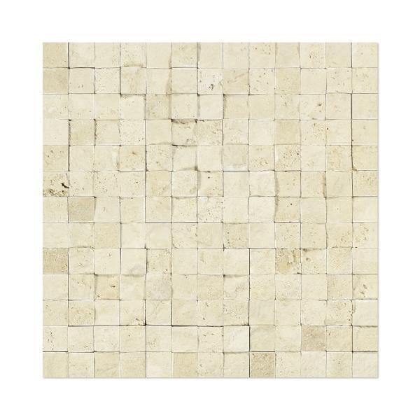 Ivory Travertine Split Faced Mosaic Wall Tile 1x1"