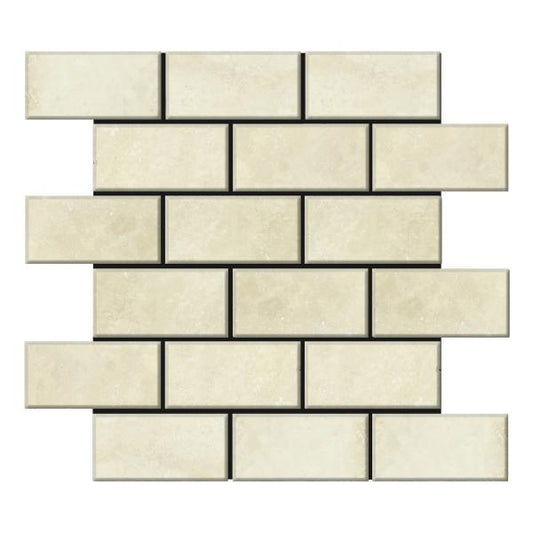 Ivory Travertine Honed Brick Mosaic Wall and Floor Tile -2x4"