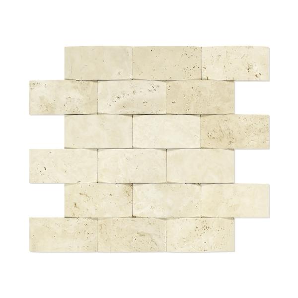 Ivory Travertine Wavy Brick Mosaic Tile CNC-Arched (Round-face / Wavy) 2x4"