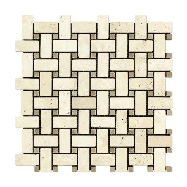 Ivory Travertine Basketweave Mosaic Tile