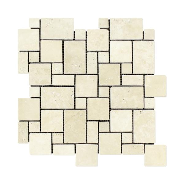 Mini mosaico Versalles de travertino marfil envejecido