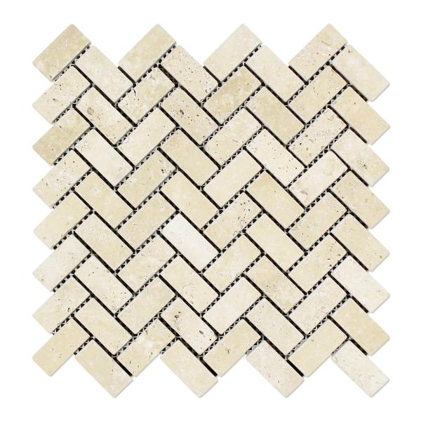 Azulejo de mosaico de espiga de travertino marfil envejecido de 2,5 x 5 cm