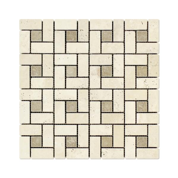 Azulejo de mosaico de travertino color marfil con efecto rueda de molino