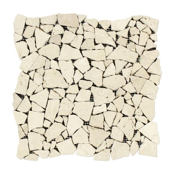 Azulejo de suelo de mosaico de guijarros planos de travertino color marfil