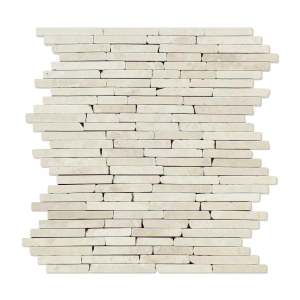 Azulejo de mosaico de travertino color marfil con tiras aleatorias envejecidas