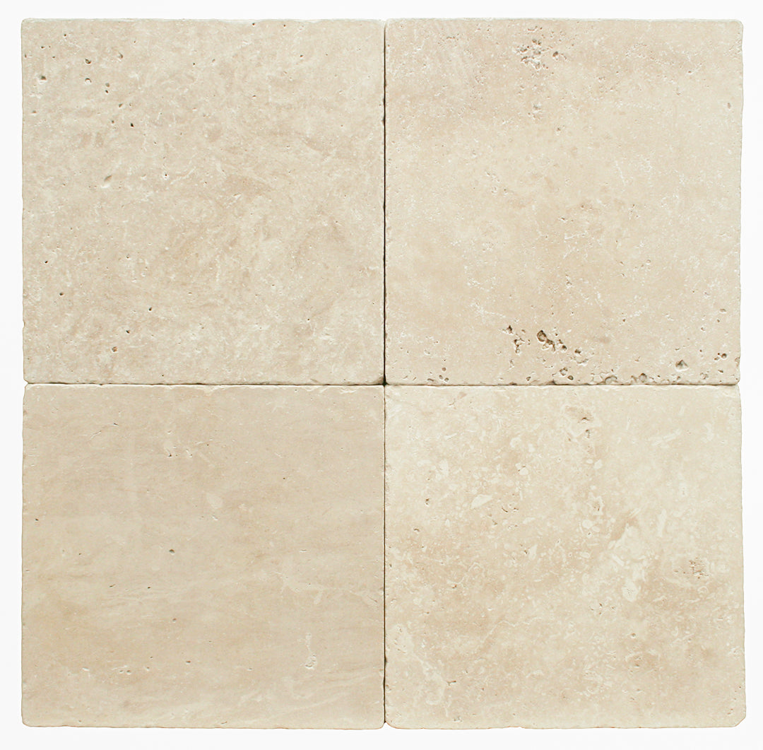 Ivory Travertine Tumbled Exterior Pool Paver 12X12" 1 1/4"