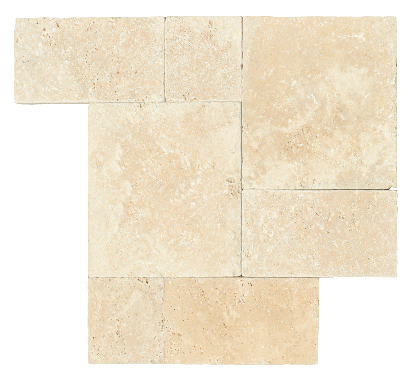 Ivory Travertine Tumbled Exterior Pool Paver Roman Pattern 1 1/4"