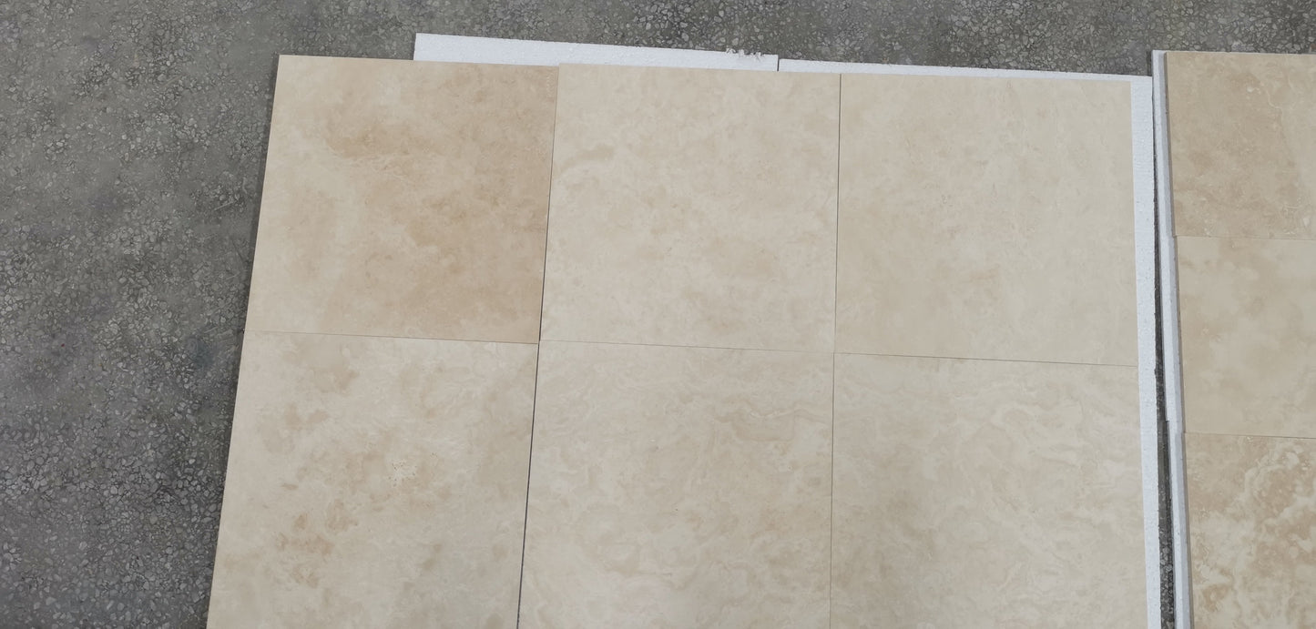 Ivory Travertine Filled & Honed Wall and Floor Premium Tile 12x12"