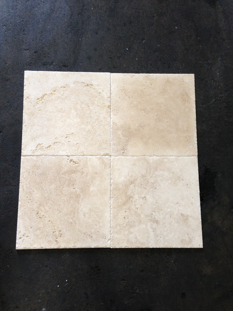 Ivory Travertine Unfilled, Brushed & Chiseled Wall and Floor Tile 16x16"
