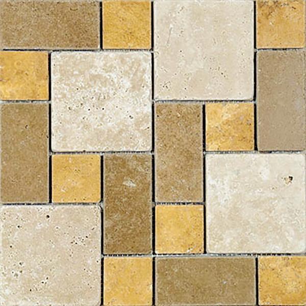 Mosaico de travertino mixto con diseño envejecido en miniatura