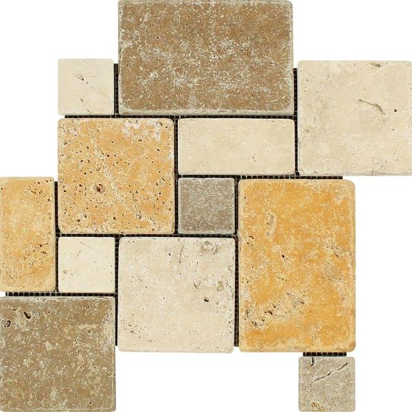 Mixed Travertine Tumbled Mini Pattern Mosaic Tile 4 pcs.