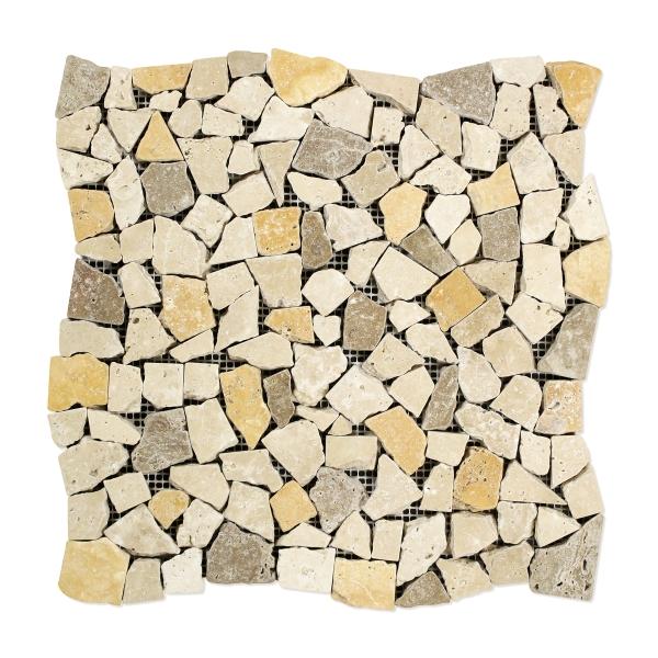 Mixed Travertine Tumbled Flat Pebble Mosaic Floor Tile