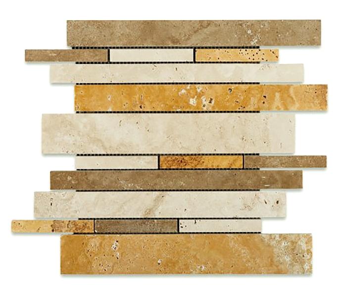 Mixed Travertine Random Strip Mosaic  Tile