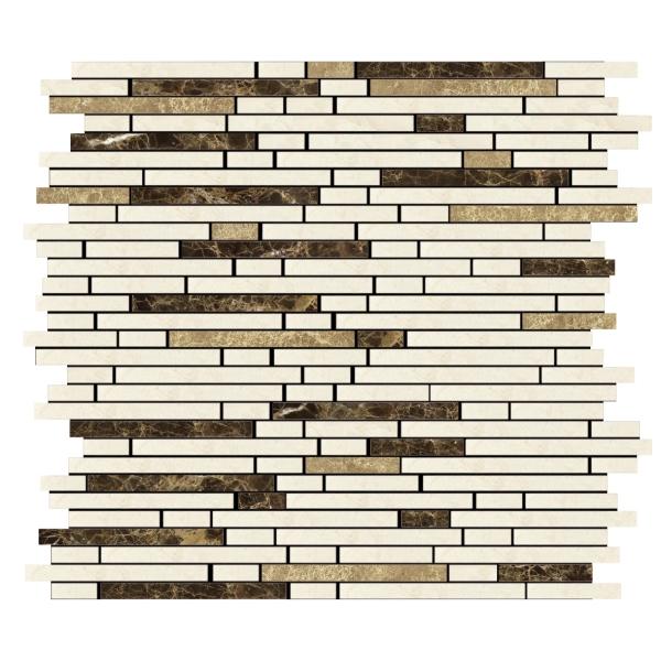 Noble White Cream Bamboo Sticks w/ Emp. Dark Mosaic Tile