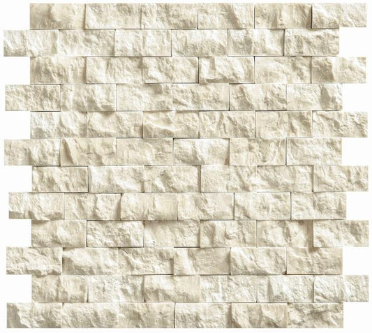 Noble White Cream Split Faced Brick Mosaic Tile 1×2"