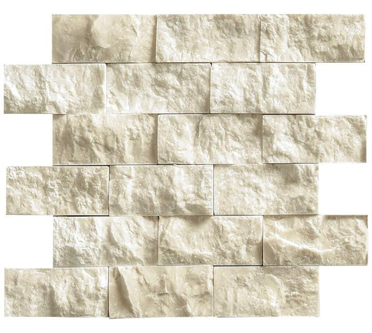 Noble White Cream Split Face Brick Mosaic Tile 2X4"