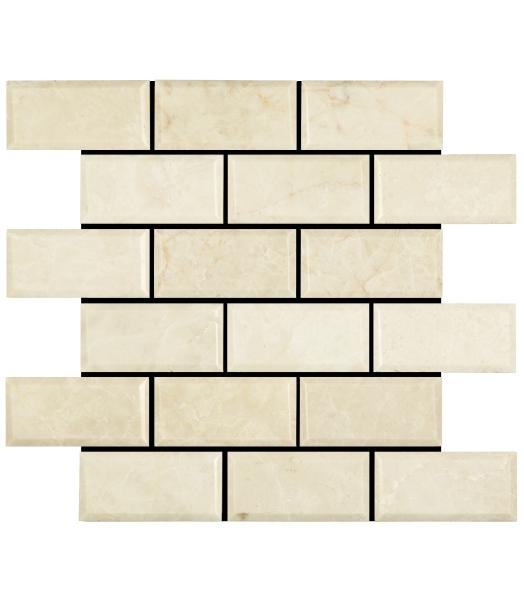Noble White Cream Deep-Beveled Brick Mosaic Tile 2X4"