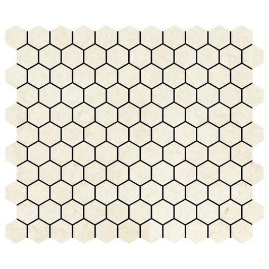 Noble White Cream Tumbled Hexagon Mosaic Tile 1x1"