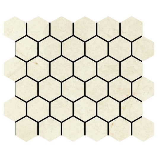 Noble White Cream Hexagon Mosaic Tile 2x2"