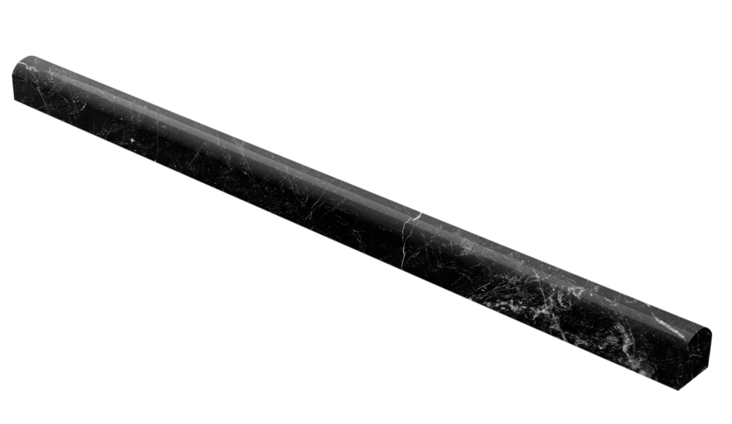 Azulejo de borde delineador de lápiz pulido Nero Marquina de 1/2 x 12"