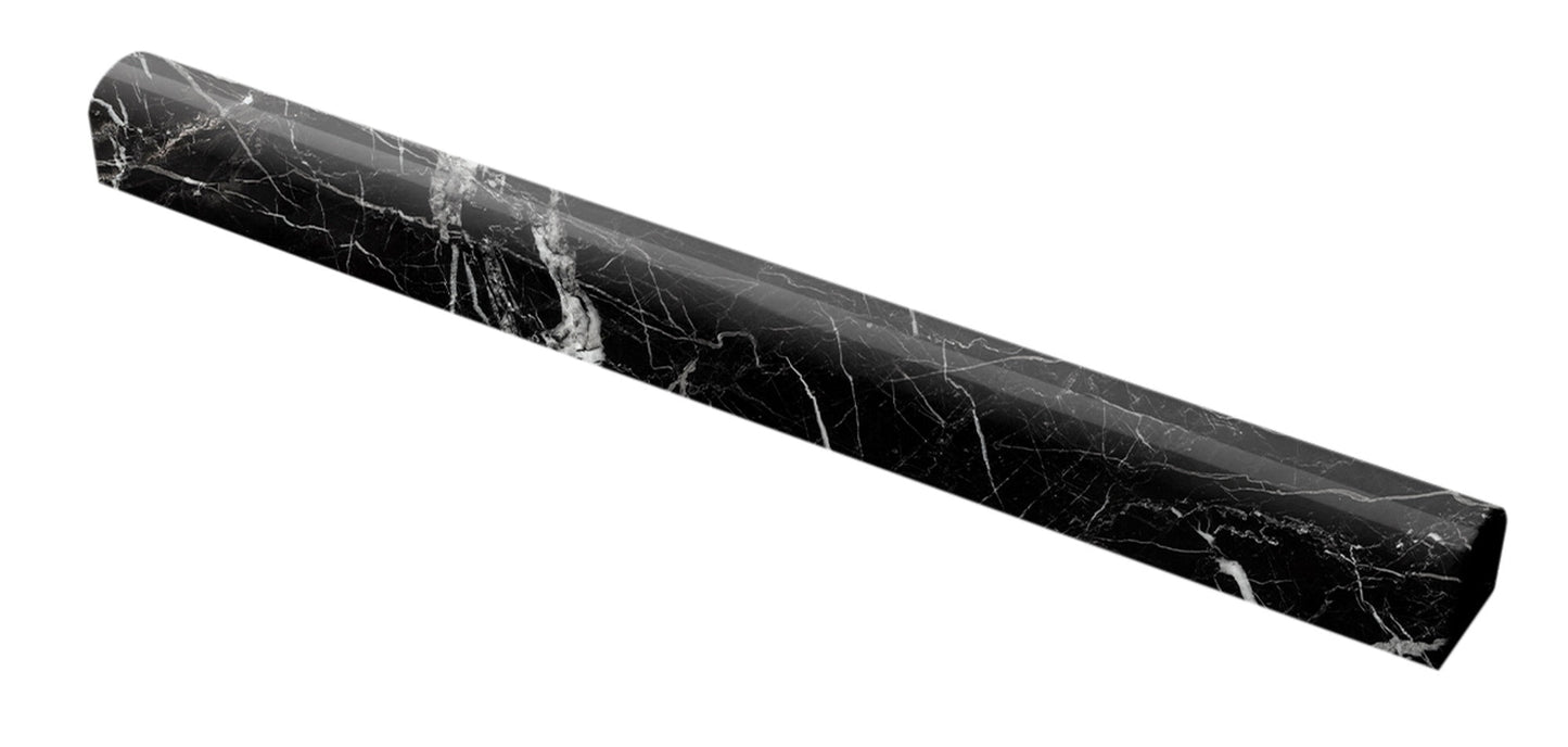 Nero Marquina Polished Bullnose Liner Trim Tile 3/4x12"