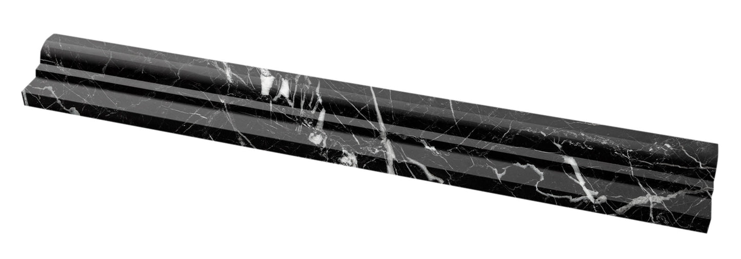 Azulejo con molduras Milano pulido Nero Marquina, 2x12"