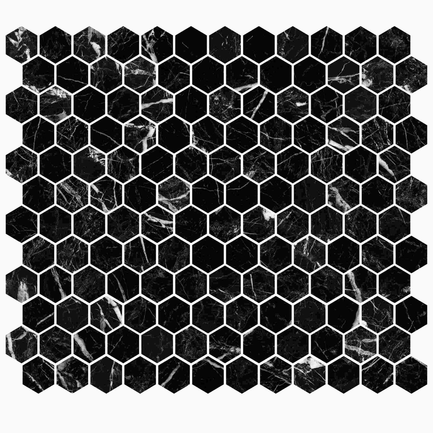 Nero Marquina Polished Hexagon Mosaic Tile  1"